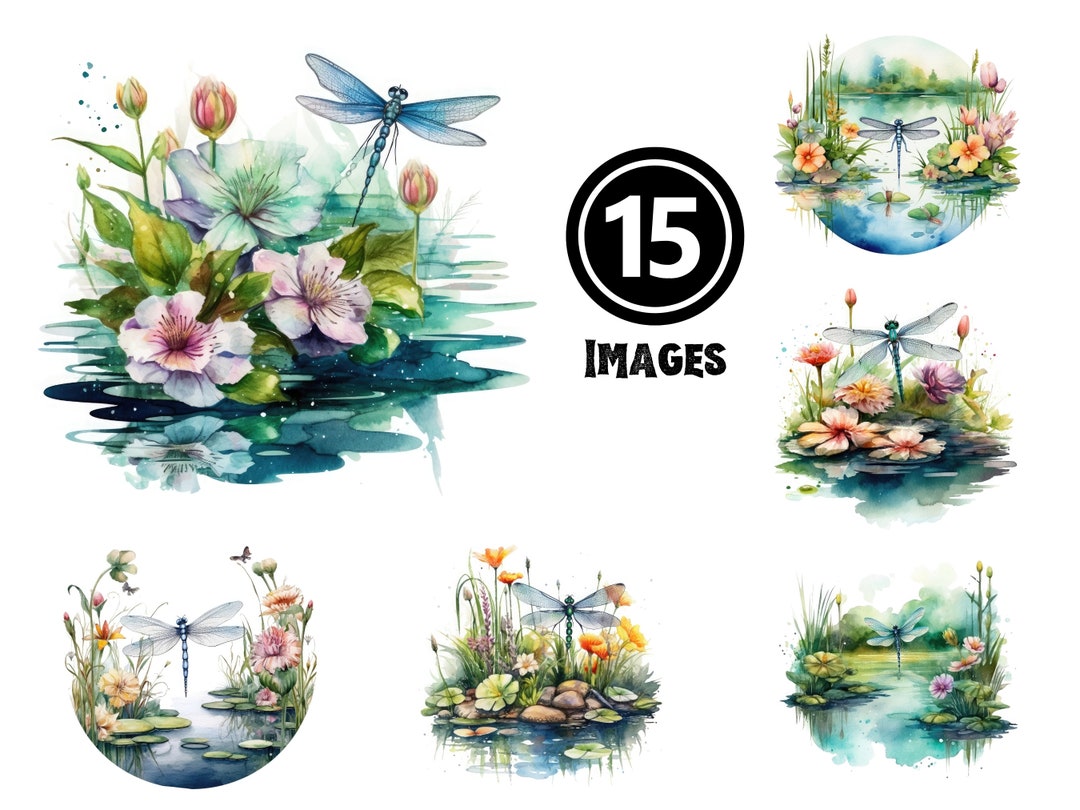 Dragonfly Watercolor Clipart Digital Art Set 15 Unique JPG ...