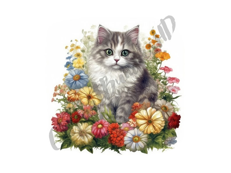Persian Kitten Clipart Set 15 JPG Illustrations Luxurious Cat Digital