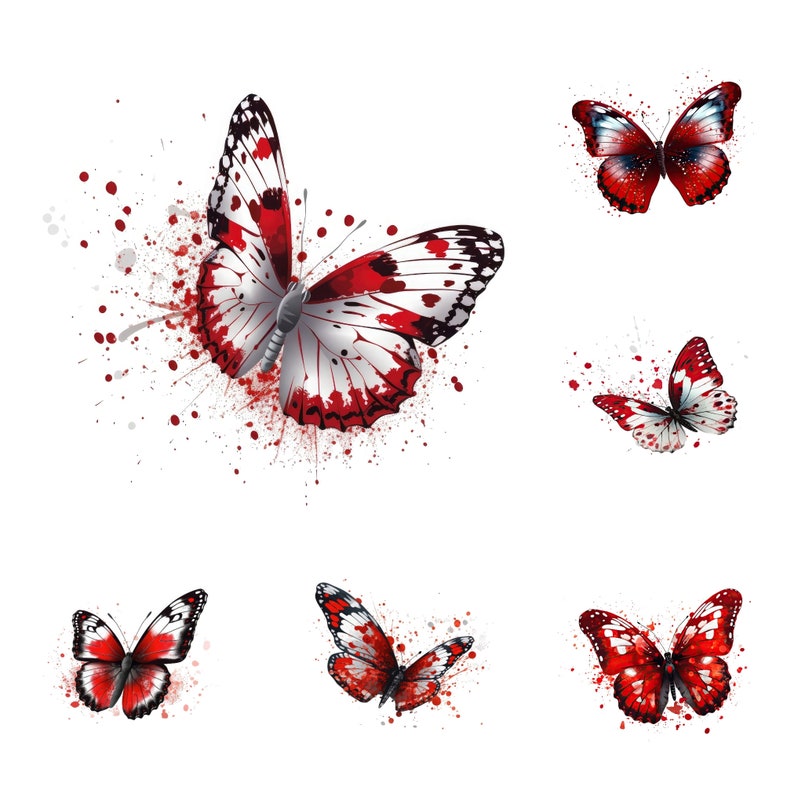 Flying Red Butterfly Clipart Set 15 JPG Illustrations Vibrant Insect ...