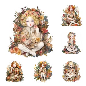 Collection de cliparts pour poupées d'art, 15 illustrations JPG, téléchargement numérique créatif, oeuvre d'art de poupée unique pour des projets de création et de conception