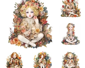 Art Doll Clipart: Floral Doll Illustrations (Digital Download)