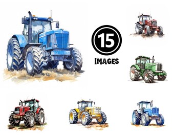 Clipart de tractor agrícola en acuarela: Arte rústico campestre (Descarga digital)