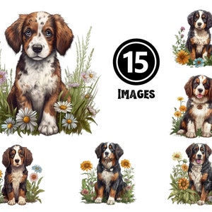 Berner Bergwelpe Clipart Sammlung 15 JPG Digital Download Künstlerische Illustrationen für Hundeliebhaber Einzigartige Haustier Dekor Ideen