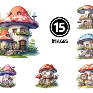 Aquarell Pilz Haus Clipart Bundle verzauberter Wald Illustrationen druckbare Märchen Kunst wunderliche Dekor Kinderzimmer Download