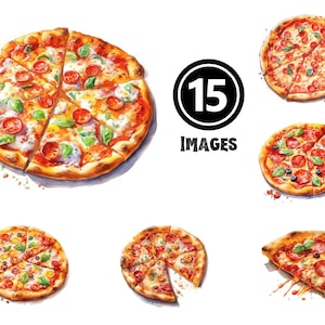 Pizza Clipart Bundle Delicious Slice Illustrations Printable Italian Cuisine Art Kitchen Decor Foodie Gift Digital Wall Art Download