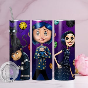 20oz Coraline Tumbler! If you love the Movie you will love this cup, 20oz metal Cup, Travel Cup, All Purpose Drinking Cup- Gift women/kids