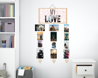 Appendifoto, regalo di anniversario, regali personalizzati Espositore da parete in legno con mini mollette, collage di foto, regalo per anniversario di matrimonio