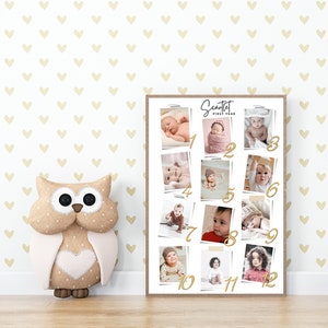 Personalisierter Poster-Baby, Fotocollage für das 1.Jahr, Schwangerschaft, Benutzerdefiniertes Muttertagsgeschenk, Collage zum 1. Geburtstag