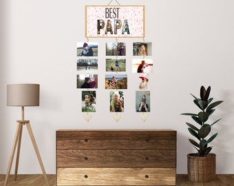 Appendere foto, regalo di anniversario, regali personalizzati, decorazione da parete con foto in legno con mini mollette per collage di foto, regali per il miglior papà