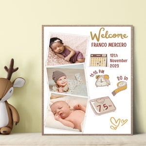 Personalisierter Poster-Baby-Geburtsdatumskalender, Fotocollage, Schwangerschaft, Benutzerdefiniertes Kalender Muttertagsgeschenk Geburt