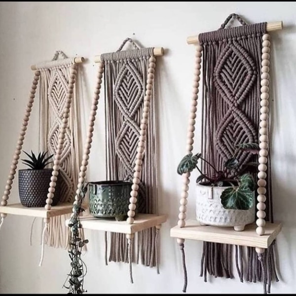 Estante de pared Macrame, colgador de pared Macrame, decoración de estante Macrame, llavero Macrame