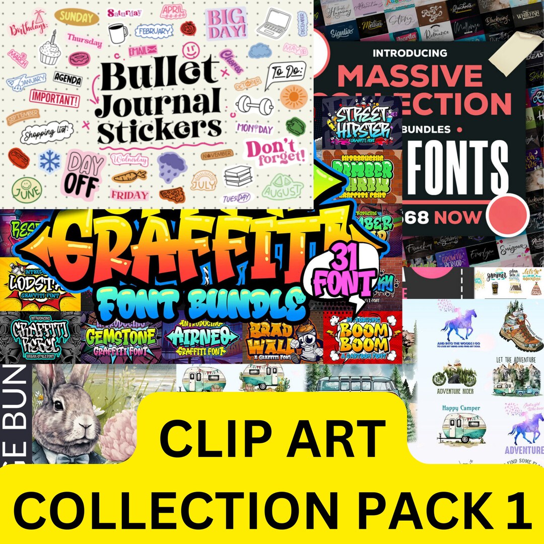 Clipart, Art Bundle, Sticker Bundle, Stickers, Digital Planner, Font ...