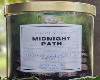 Midnight Path | Handmade & Hand-Poured Aromatherapy Candle | 100% Soy Wax | Toxin Free + Pet Safe | All-Natural + Long Lasting |  14oz