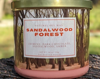 Sandalwood Forest | Handmade & Hand-Poured Aromatherapy Candle | 100% Soy Wax | Toxin Free + Pet Safe | All-Natural + Long Lasting |  14oz