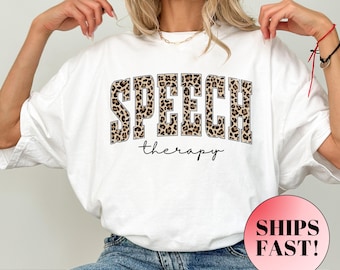 Comfort Colors® Leopard Speech Therapist Shirt, Speech Therapy Shirt,SLP TShirt,Language Pathologist,Speech Therapist Gift,SLPA Crew T-Shirt