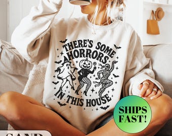 Ci sono degli orrori in questa casa Felpa Divertente Halloween Girocollo Stagione Spettrale Pullover Fantasma Zucca Grafica Retro Festa Regalo