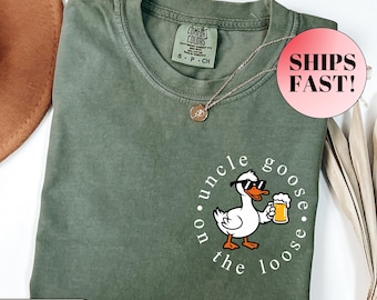 Camiseta "Tio Ganso à Solta", Presente Divertido para Tio, Camiseta Comfort Colors, Ganso Bebendo, Amante de Cerveja, Tio Legal, Novo Tio, Aniversário do Irmão