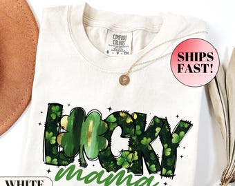 Camiseta "Suerte Mamá", camiseta para mamá del Día de San Patricio, colores cómodos, camiseta de trébol, regalo para mamá con trébol, top de San Patricio para mujer, vida de mamá