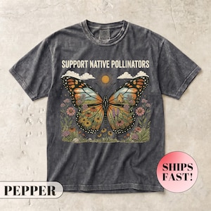 Support Native Pollinators Shirt, Vintage Butterfly Tee, Cottagecore Nature Graphic, Save The Bees Top, Eco Friendly Gift, Wildflower Tshirt
