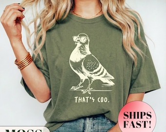 Maglietta That's Coo Pigeon, maglietta con uccello divertente, maglietta con occhiali da sole e piccione, colori comodi, estetica alla moda, regalo per gli amanti degli uccelli, maglietta con piccione
