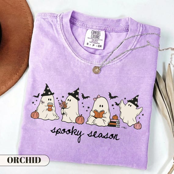 Cute Ghost Shirt, Spooky Season Tee, Retro Halloween Top, Fall Reading Apparel, Coffee Lover Gift, Kawaii Bookish Tshirt