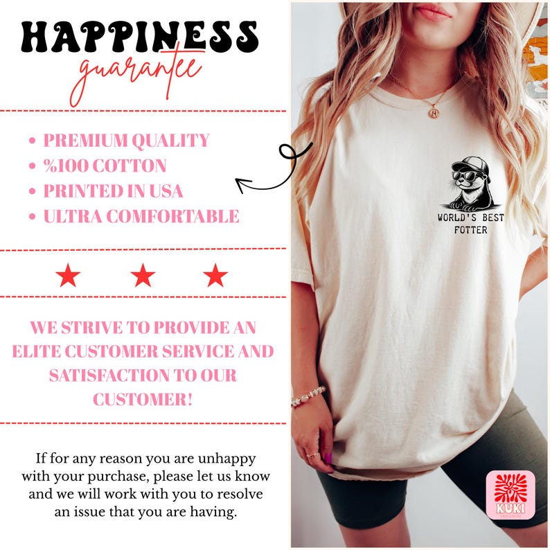 Pode incluir: Camiseta creme com um gr&aacute;fico de uma lontra usando &oacute;culos de sol e bon&eacute;, com o texto "WORLD'S BEST POTTER". A camisa &eacute; feita de 100% algod&atilde;o e impressa nos EUA.