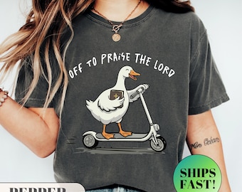 Rolig kristen anka-t-shirt, rolig t-shirt med djurmotiv, religiös humorgåva, meme-t-shirt för kyrkliga grupper