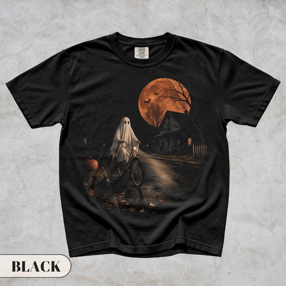 Vintage Halloween Ghost Shirt | Spooky Season Tee | Ghost Riding Bike Top Retro Fall Graphic Trick Or Treat Outfit Nostalgic Autumn Apparel