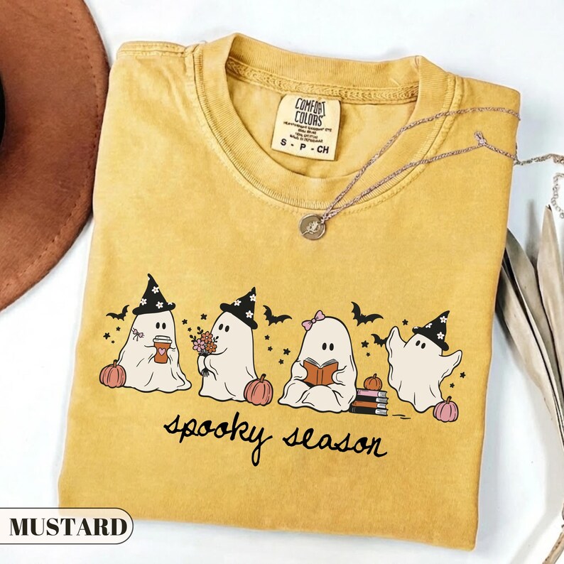 Söt spöktröja, läskig säsongströja, retro Halloweentröja, höstläsningskläder, present till kaffeälskare, kawaii boklig t-shirt bild 9