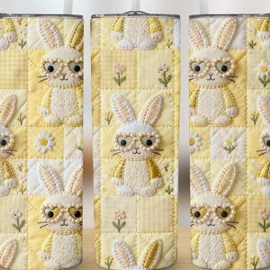 Coquette Bunny Patchwork PNG, Pearl Glasses Rabbit Quilt Design, Easter Spring Cottagecore Digital, Tumbler Sublimation PNG, Instant
