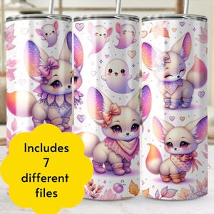 Schattig Fennek Fox Ghost digitaal beeld, naadloos patroon, bekeromslag, mokontwerp, telefoonhoesje, sublimatieontwerp, digitale download