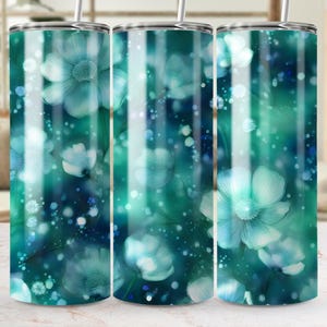 Teal Flower Tumbler Wrap Digital, Seamless Floral Design, PNG Sublimation, DTF, UVDTF, Instant Download