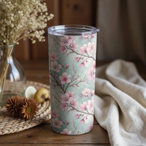 Cherry Blossom Tumbler Wrap, Seamless Floral Design, 20 oz Skinny Tumbler, Digital Download, Sublimation Design, Tumbler Png