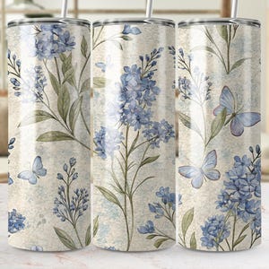 Download digitale di farfalle floreali blu, design senza soluzione di continuità, custodia per bicchiere, tazza, design per custodia per telefono, download istantaneo in formato PNG