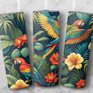 Parrot Tumbler Wrap: Tropical Floral Seamless Design (PNG File, Digital Download)