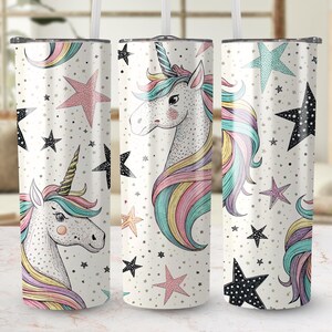 Unicorn Stars Digital Tumbler Wrap, Rainbow Unicorn, Cute Design, DTF Print, Sublimation, Mug Design, Apparel Design