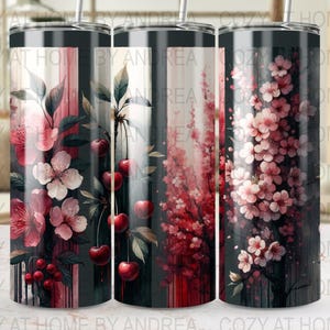 Floral Cherry Blossom PNG, Tumbler Wrap Digital, Watercolor Flowers Design, Cute Drinkware Design, Sublimation Template Download