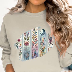 Boho Floral Feather PNG: Watercolor Celestial Design (Digital Download)
