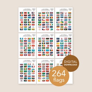 Set di bandiere dei paesi del mondo stampabili Gli adesivi del libro delle avventure Diario di viaggio Diario di viaggio Decorazione dell'album Regalo del viaggiatore Download diretto