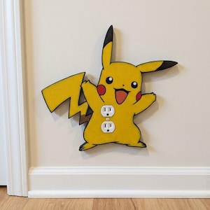 Pikachu Themed (LARGE) Outlet Cover Plate |Pokémon Wall Outlet Cover | Cute Action Pose Decor | Gaming Room Decor | Kids Room Pokémon Gift