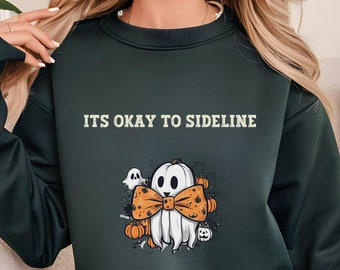 Its Okay to Sideline Mental Health Sweatshirt - Cute Halloween Ghost & Bow Tie Design - Warm, Supportive Self-Care Clothing, gifted bowtie