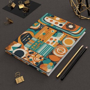 70s Retro Geometric Hardcover Journal: Funky Colors, Lined Pages