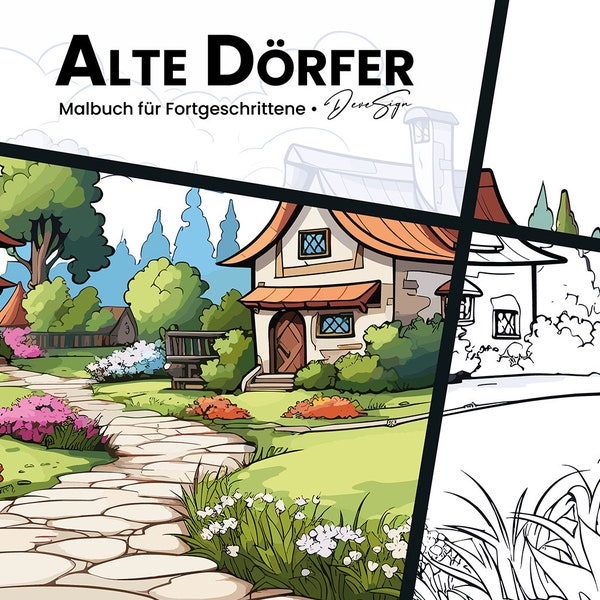 Malbuch für Fortgeschrittene "Alte Dörfer" 28 illustrierte Motive mit Schatten