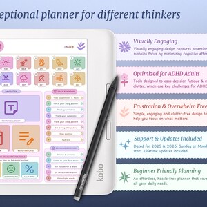 ADHD Kobo Libra Colour Planner for 2026 | Kobo Libra Colour Template | Kobo Libra Colour Daily, Weekly, Monthly, Journal, Calendar image 2