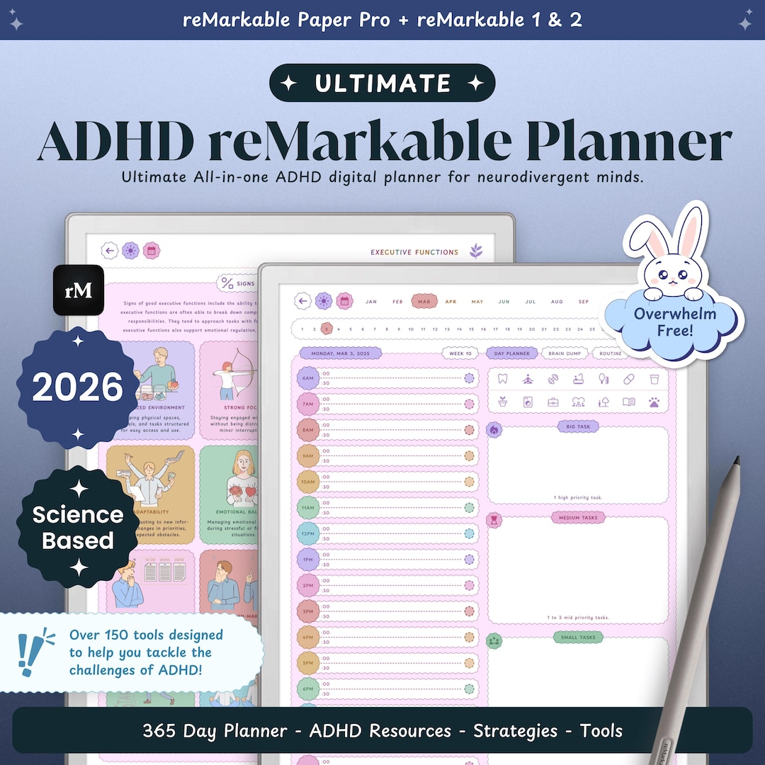ADHD Digital Planner 2026 for Remarkable Paper Pro Tablet | Eink ...