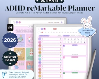 ADHD Digital Planner 2026 for reMarkable Paper Pro Tablet | eInk Notebook Templates, Calendar & Productivity Planner