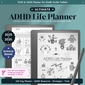 Modello Kindle Scribe per ADHD per il 2025, 2026 / Agenda Kindle Scribe / Agenda giornaliera, settimanale, mensile, note, diario, calendario Kindle Scribe