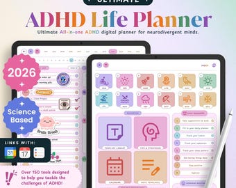 2026 ADHD Digital Planner (Science Based) | Adult ADHD Planner for Productivity, Organization, Focus, Self Care, To do List, for iPad