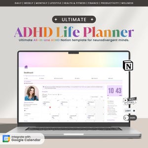 Notion Template ADHD Planner | Notion Dashboard ADHD Digital Planner Adult ADHD Notion Templates Planner Calendar All in one Notion template