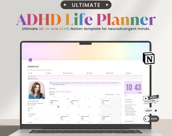 Notion-sjabloon ADHD-planner | Notion-dashboard ADHD digitale planner ADHD voor volwassenen Notion-sjablonen Plannerkalender Alles-in-één Notion-sjabloon